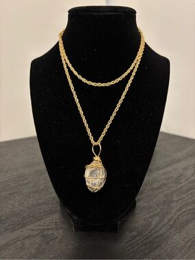 Avon Gold-Tone Chain Necklace with Quartz Wrapped Pendant